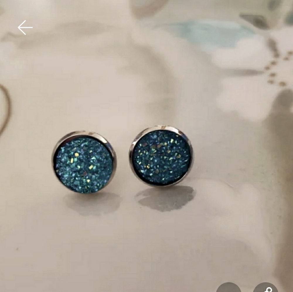 Teal Drusy Stud Earrings